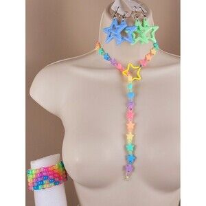 5pc rainbow glow Pastel Silicon lariat drop star Necklace cuff nail art